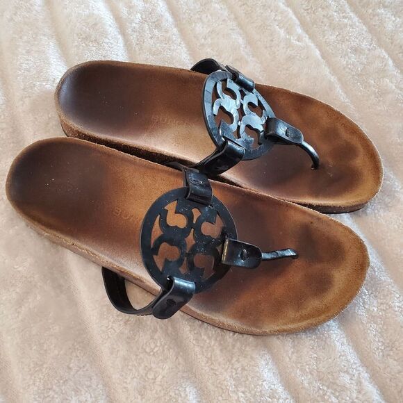 Tory Burch Shoes - Tory Burch Miller Cloud Sandal Black‎ Patent Leather Womens 8 Suede Footbed Cork